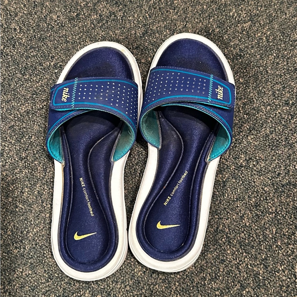 Nike Royal Blue with Teal & White  Accents Slide Sandals